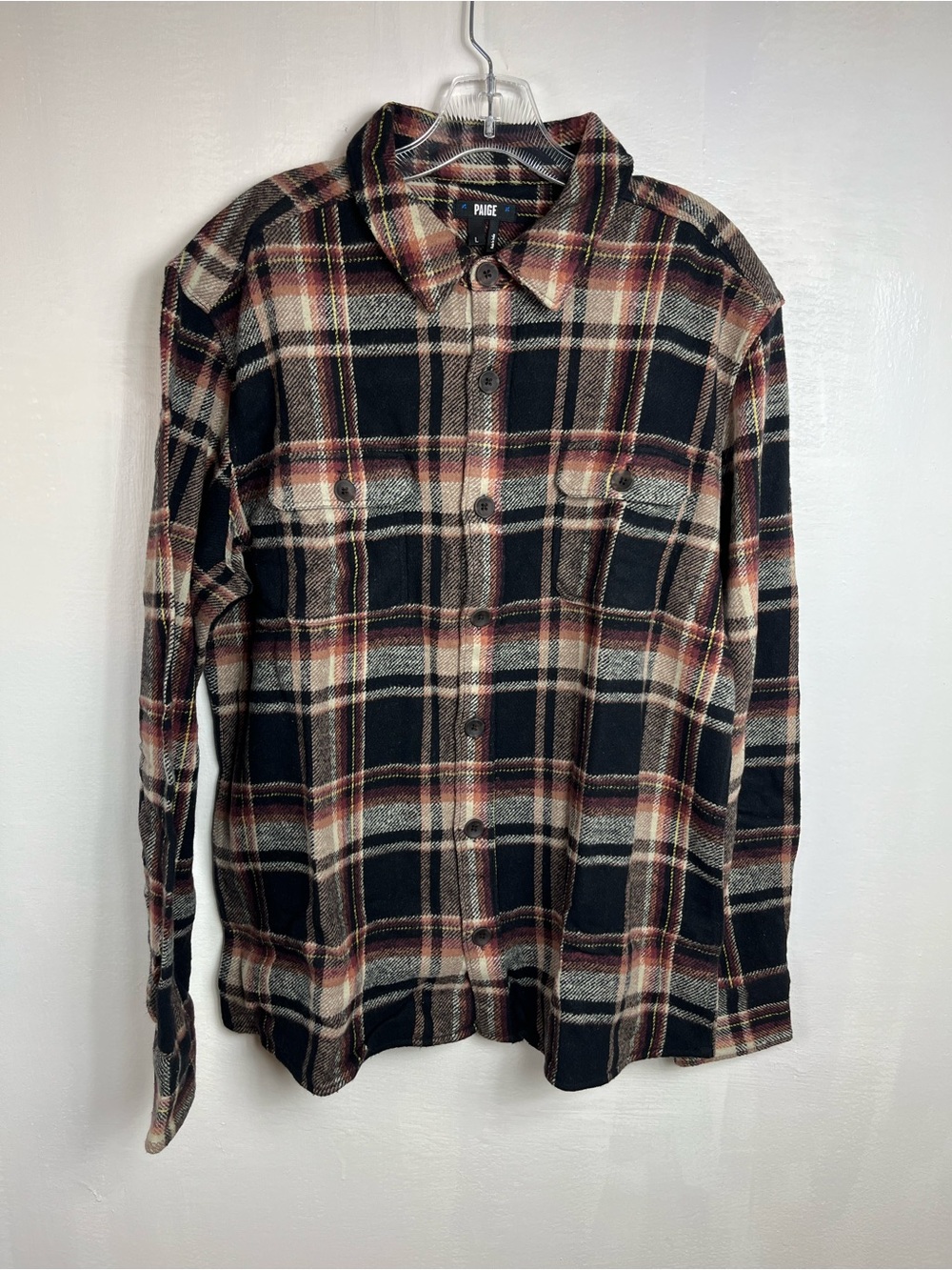 Paige Mens Flannel Plaid Shirt Long Sleeve Size L
